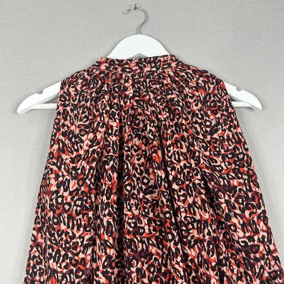 Karen Millen Womens Top 2 Red Leopard Button Blouse Cold Shoulder Bell Sleeve - Picture 8 of 13